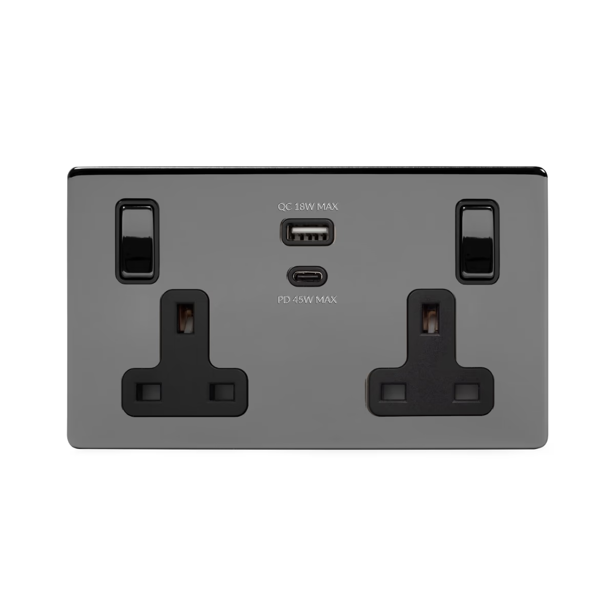 Black Nickel Super Fast Charge 45W USB A+C Socket